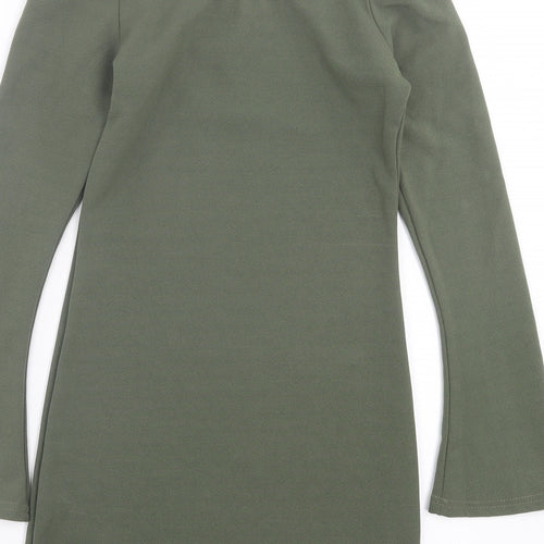Im Fashions Womens Green Polyester A-Line Size S Boat Neck Pullover