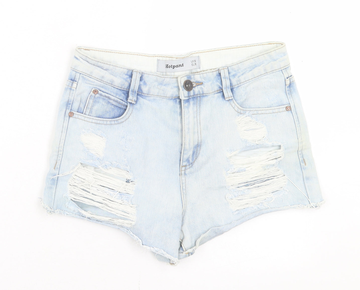 New Look Womens Blue Cotton Hot Pants Shorts Size 10 Regular Button - Distressed Shorts