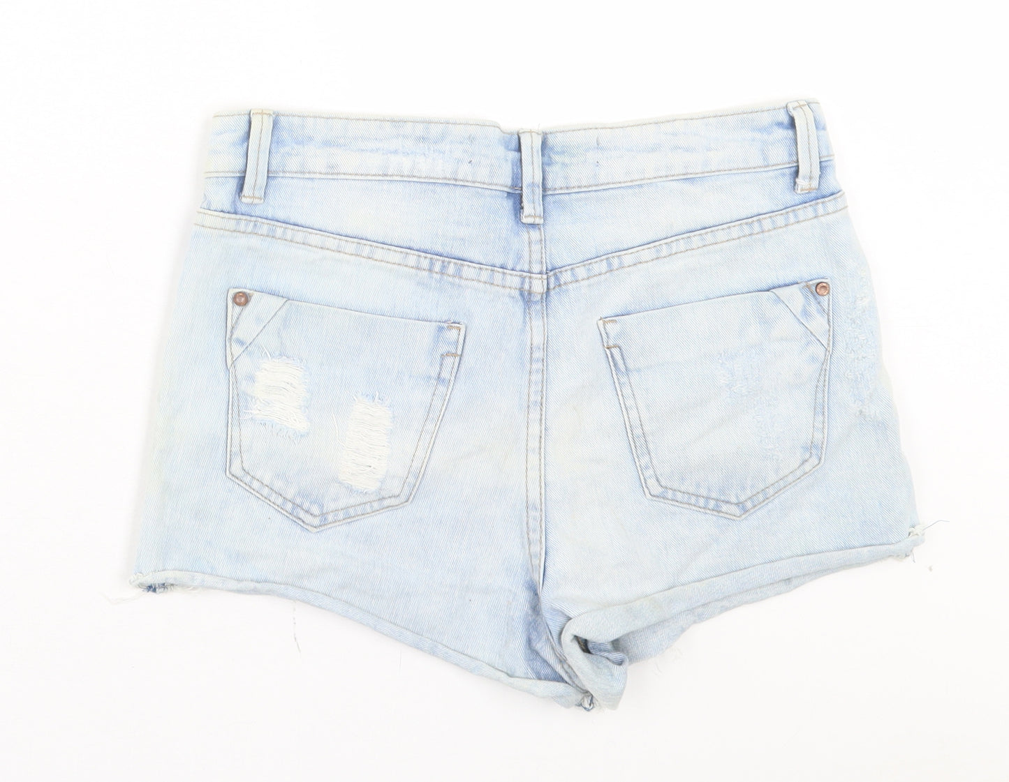 New Look Womens Blue Cotton Hot Pants Shorts Size 10 Regular Button - Distressed Shorts