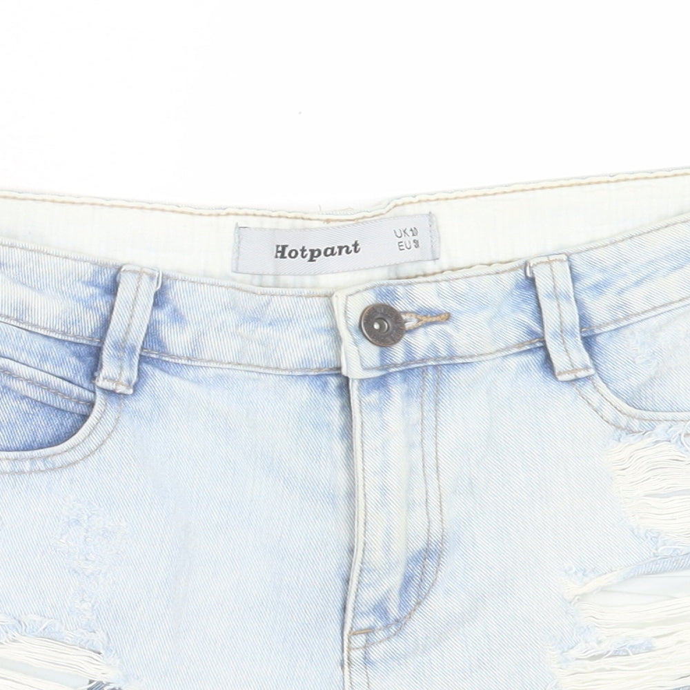 New Look Womens Blue Cotton Hot Pants Shorts Size 10 Regular Button - Distressed Shorts