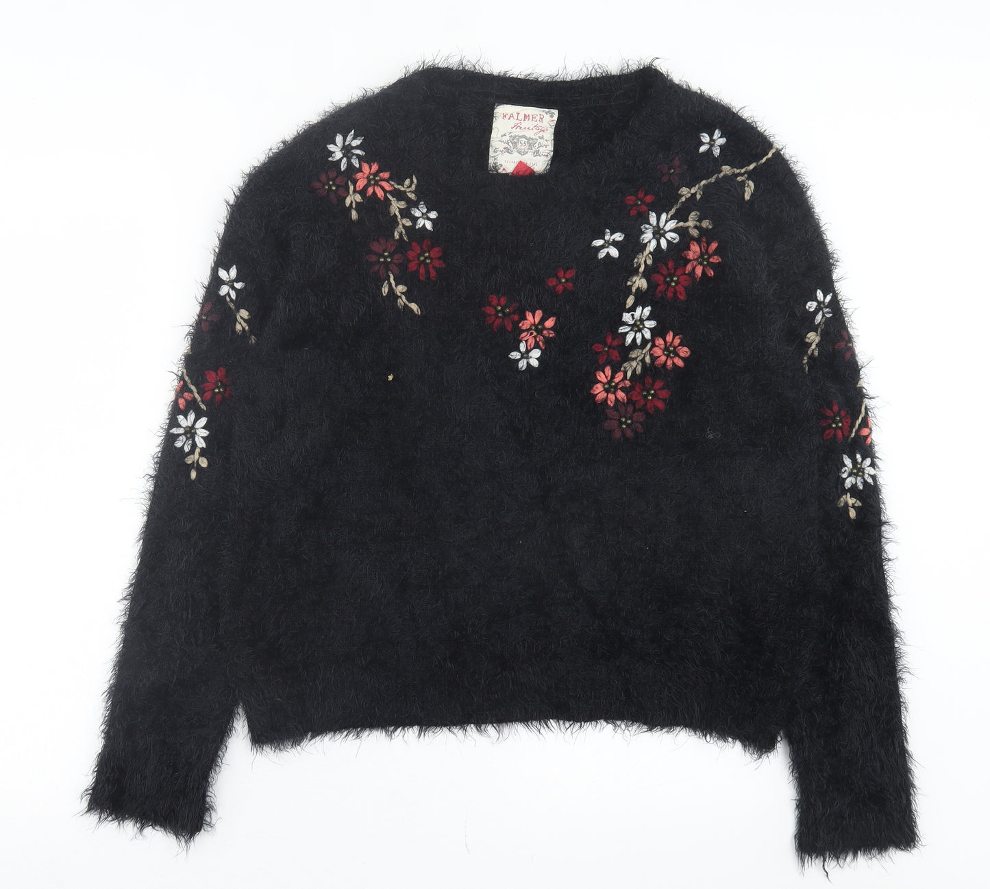 Falmer Womens Black Crew Neck Floral Polyamide Pullover Jumper Size L
