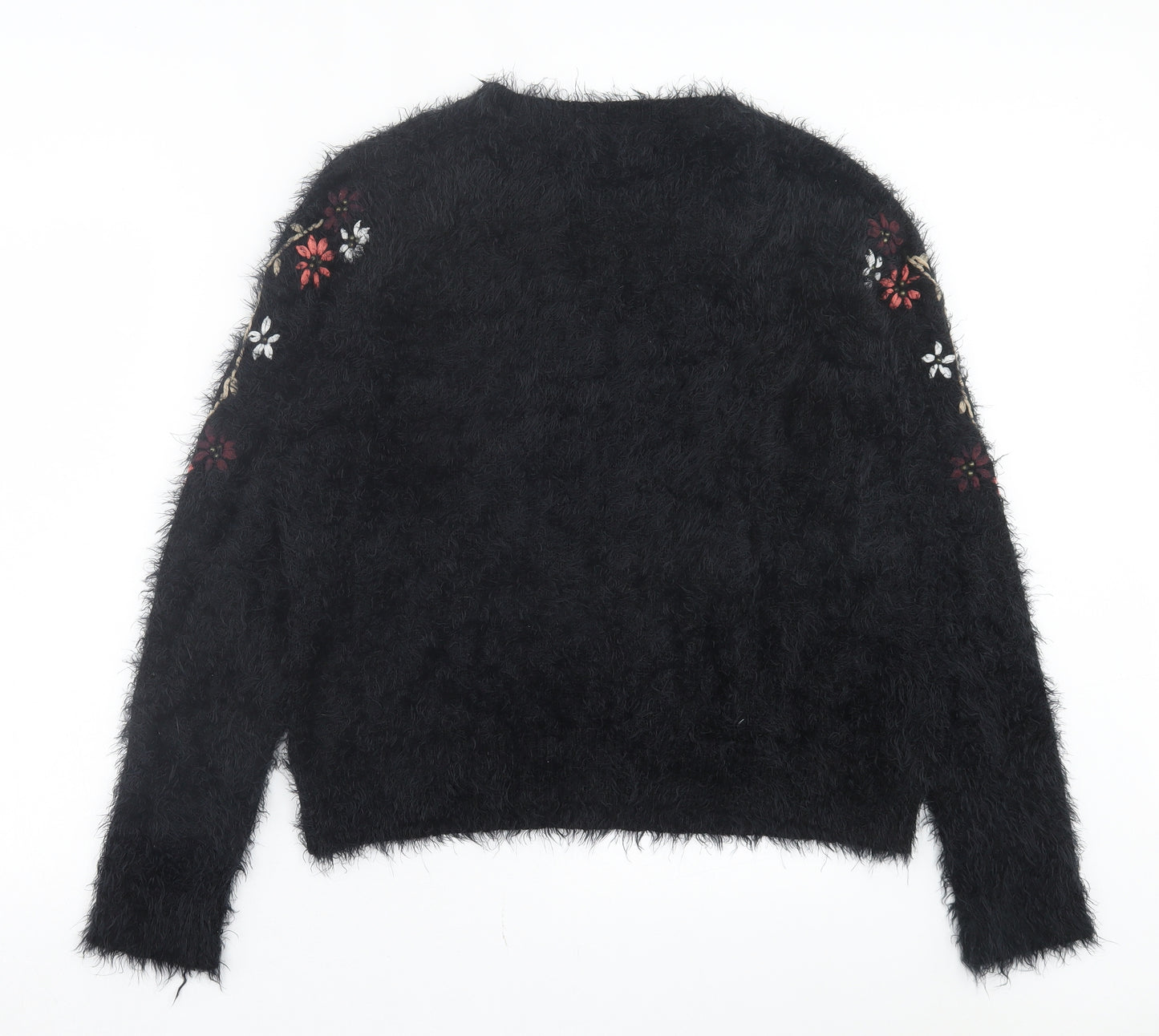 Falmer Womens Black Crew Neck Floral Polyamide Pullover Jumper Size L