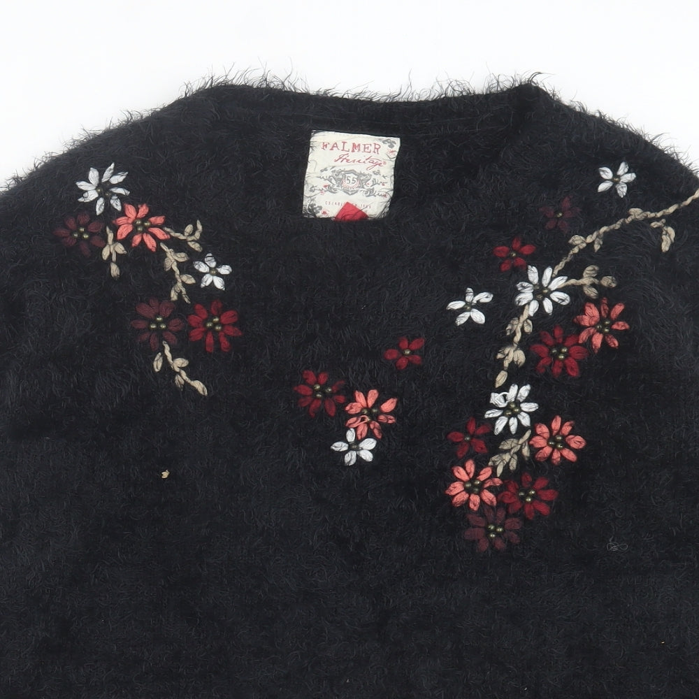 Falmer Womens Black Crew Neck Floral Polyamide Pullover Jumper Size L