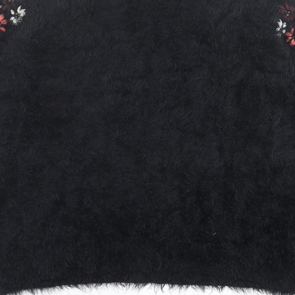 Falmer Womens Black Crew Neck Floral Polyamide Pullover Jumper Size L