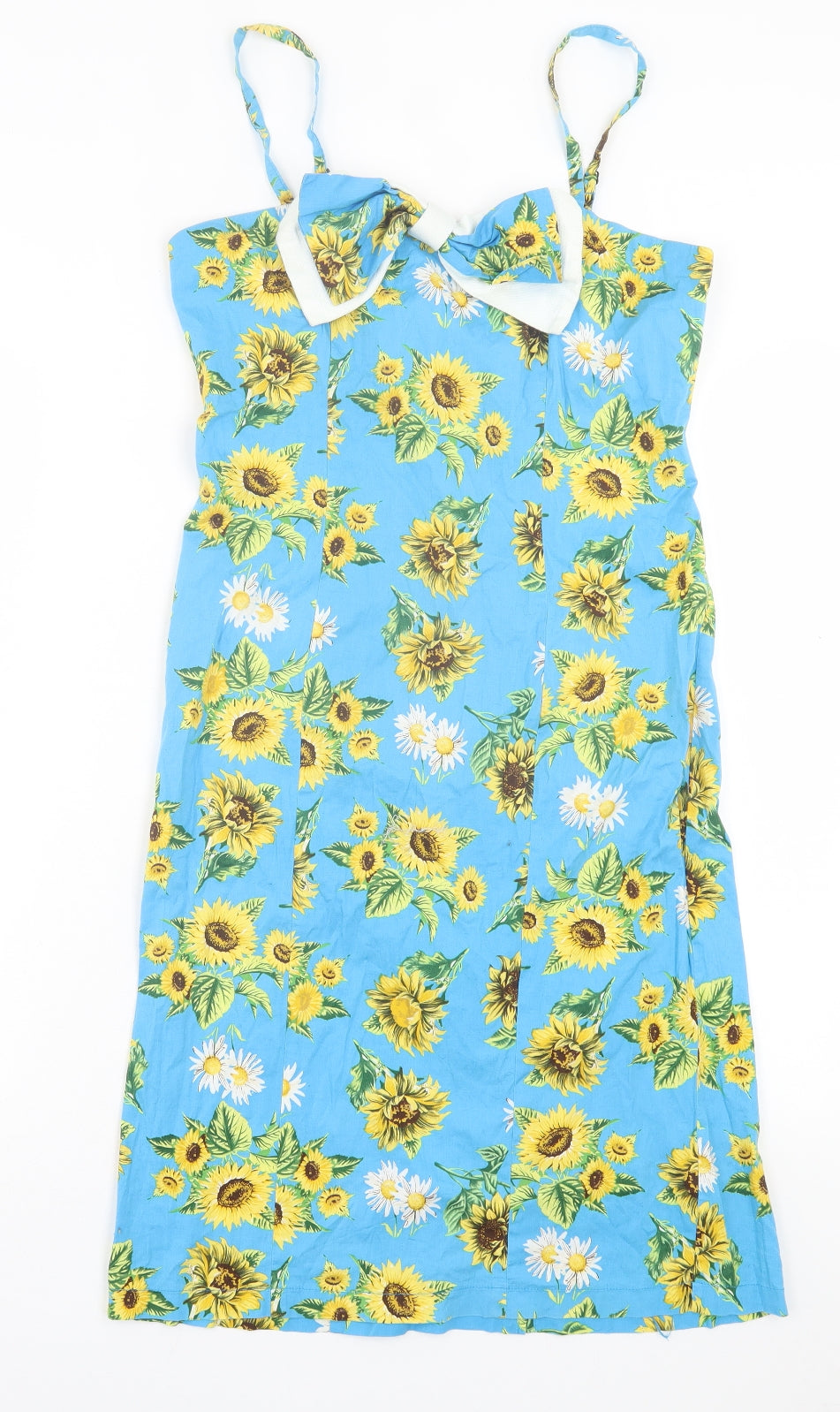 Hell Bunny Womens Blue Floral Polyester A-Line Size S V-Neck Zip