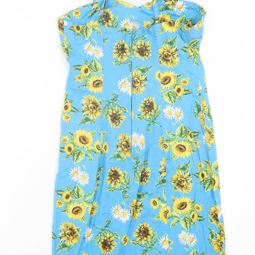 Hell Bunny Womens Blue Floral Polyester A-Line Size S V-Neck Zip