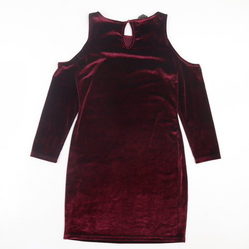 PARISIAN Womens Red Polyester Bodycon Size 10 Crew Neck Button - Cold Shoulder