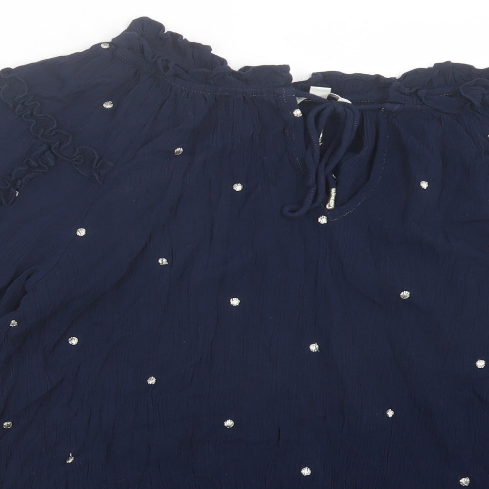 Monsoon Womens Blue Polka Dot Viscose Basic Blouse Size M Boat Neck