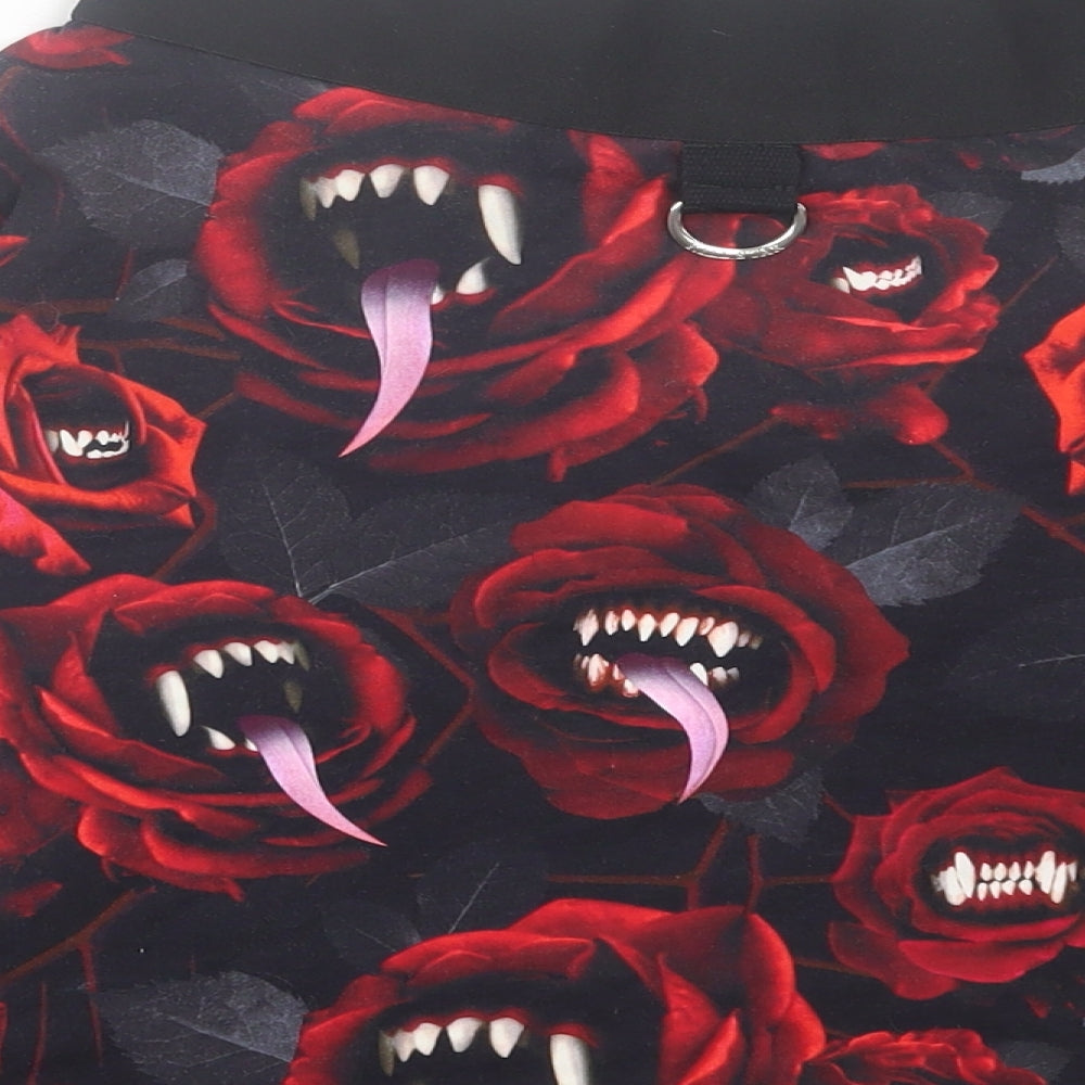 KILLSTAR Womens Red Floral Polyester Skater Skirt Size S - Roses & Teeth
