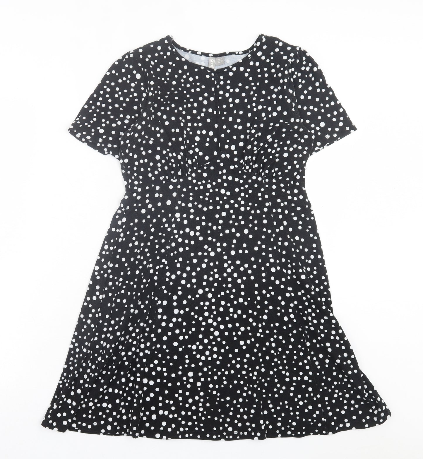 ASOS Womens Black Polka Dot Viscose A-Line Size 12 Crew Neck Pullover