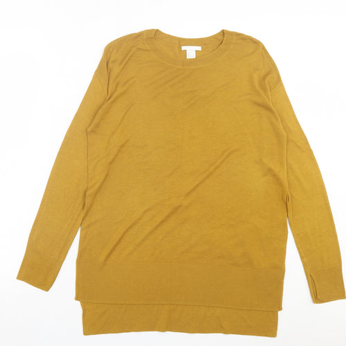 h7M Womens Yellow Crew Neck Acrylic Pullover Jumper Size S