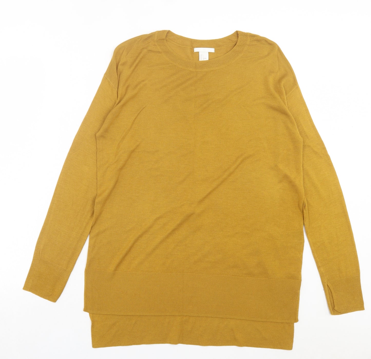 h7M Womens Yellow Crew Neck Acrylic Pullover Jumper Size S