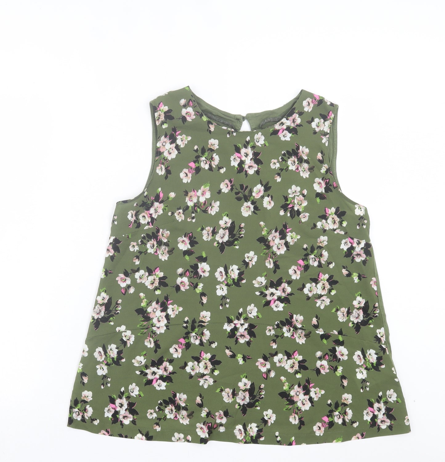 Warehouse Womens Green Floral Polyester Basic Tank Size 12 Crew Neck