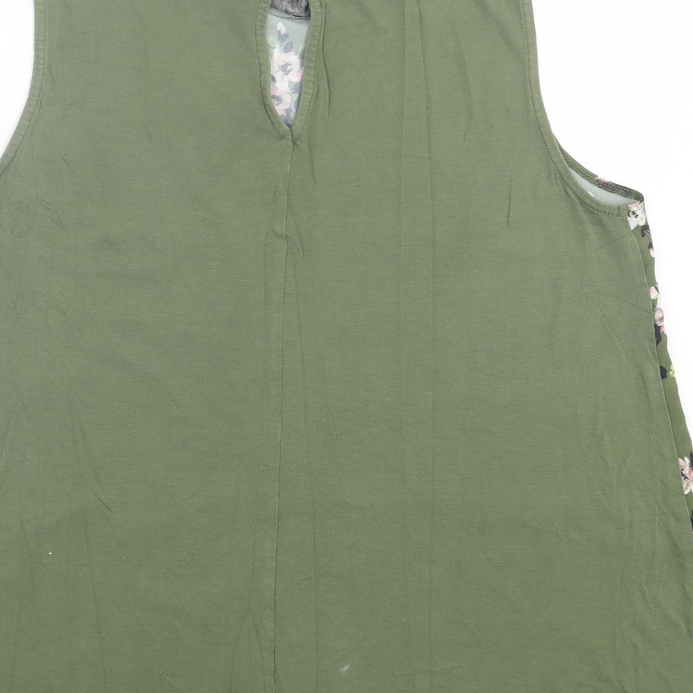 Warehouse Womens Green Floral Polyester Basic Tank Size 12 Crew Neck