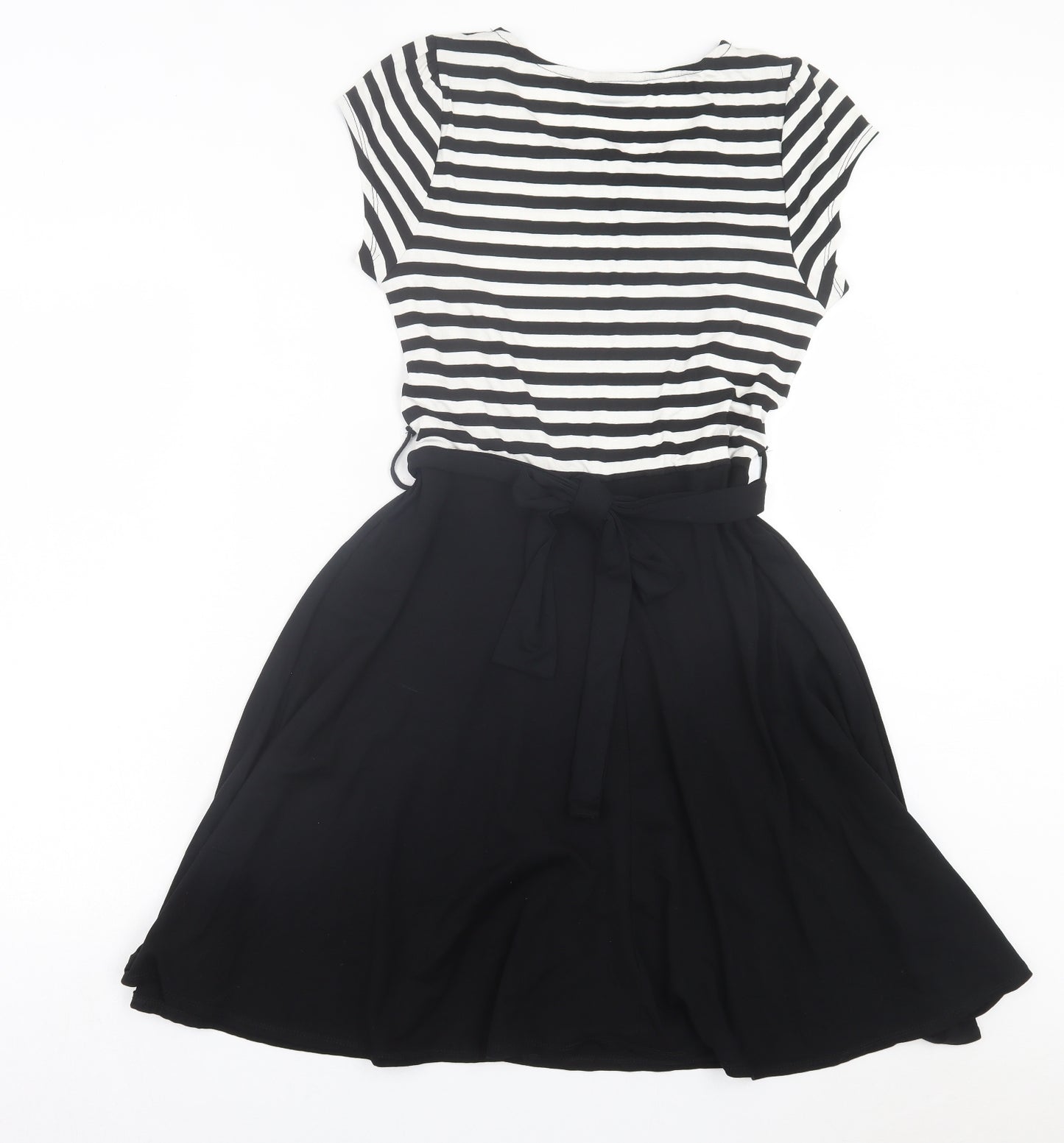 Wallis Womens Black Striped Viscose Fit & Flare Size 12 Crew Neck Pullover