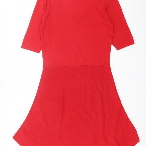 NEXT Womens Red Cotton A-Line Size 10 V-Neck Pullover
