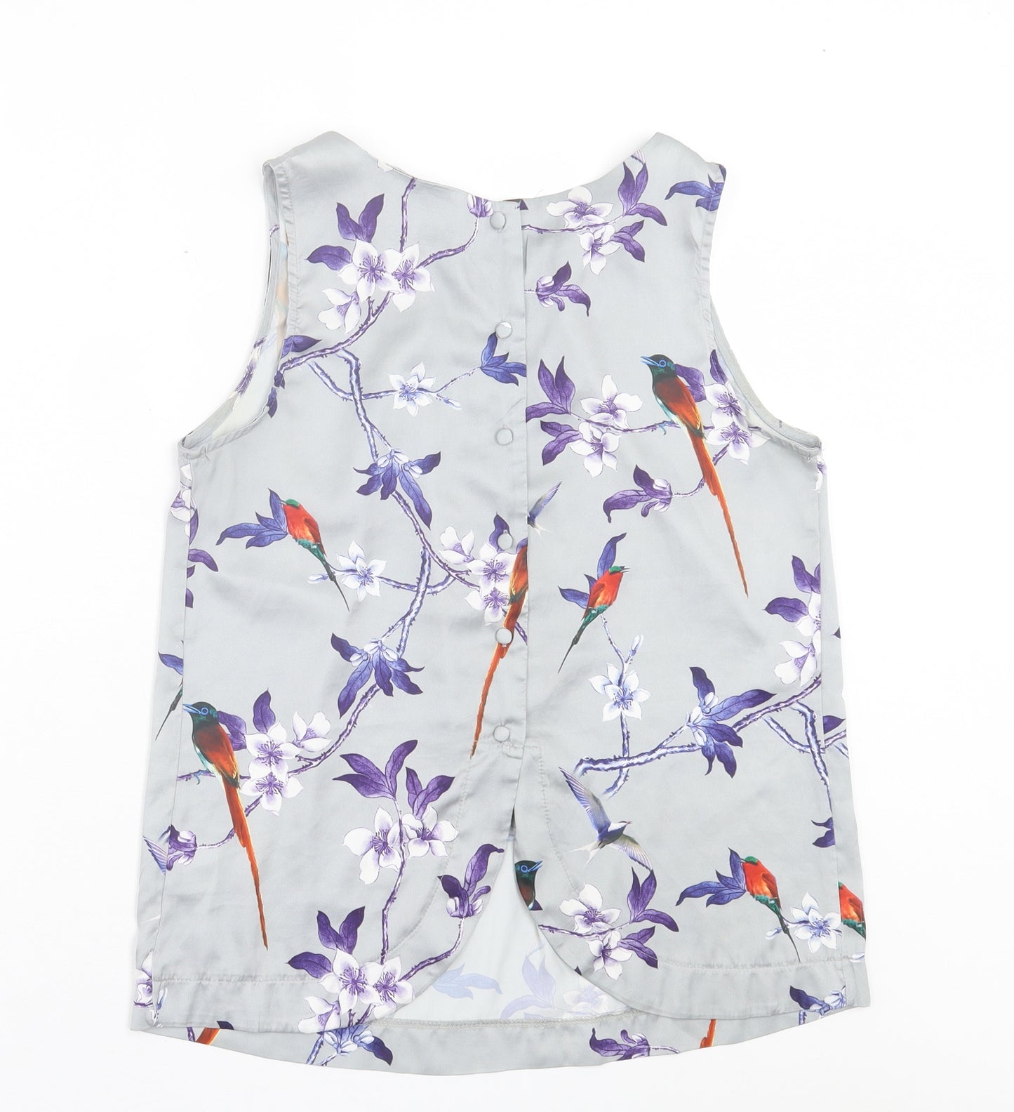 TENKI Womens Grey Floral Polyester Basic Tank Size S Crew Neck