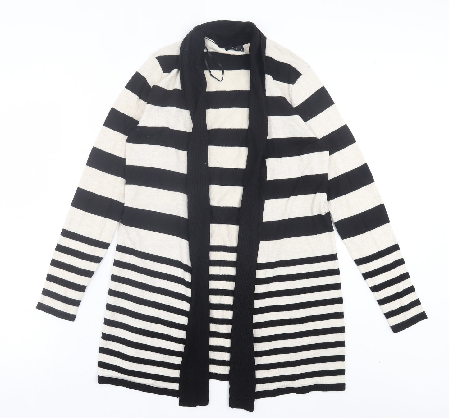 M&Co Womens Beige V-Neck Striped Viscose Cardigan Jumper Size 12