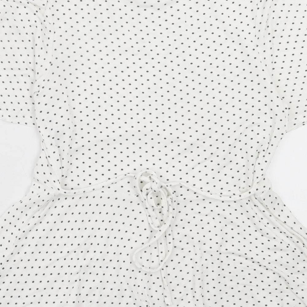 New Look Womens White Polka Dot Viscose Basic T-Shirt Size 8 Crew Neck