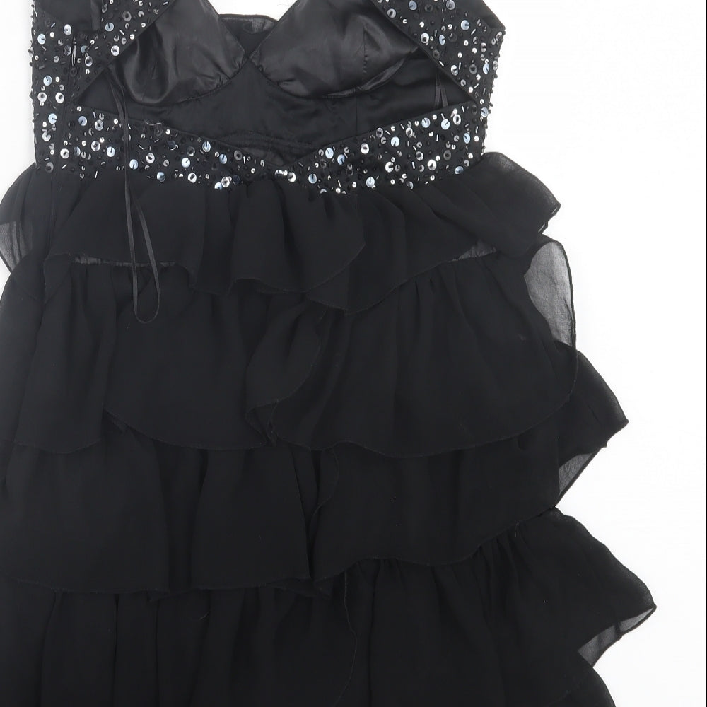 Lipsy Womens Black Polyester A-Line Size 10 V-Neck Zip