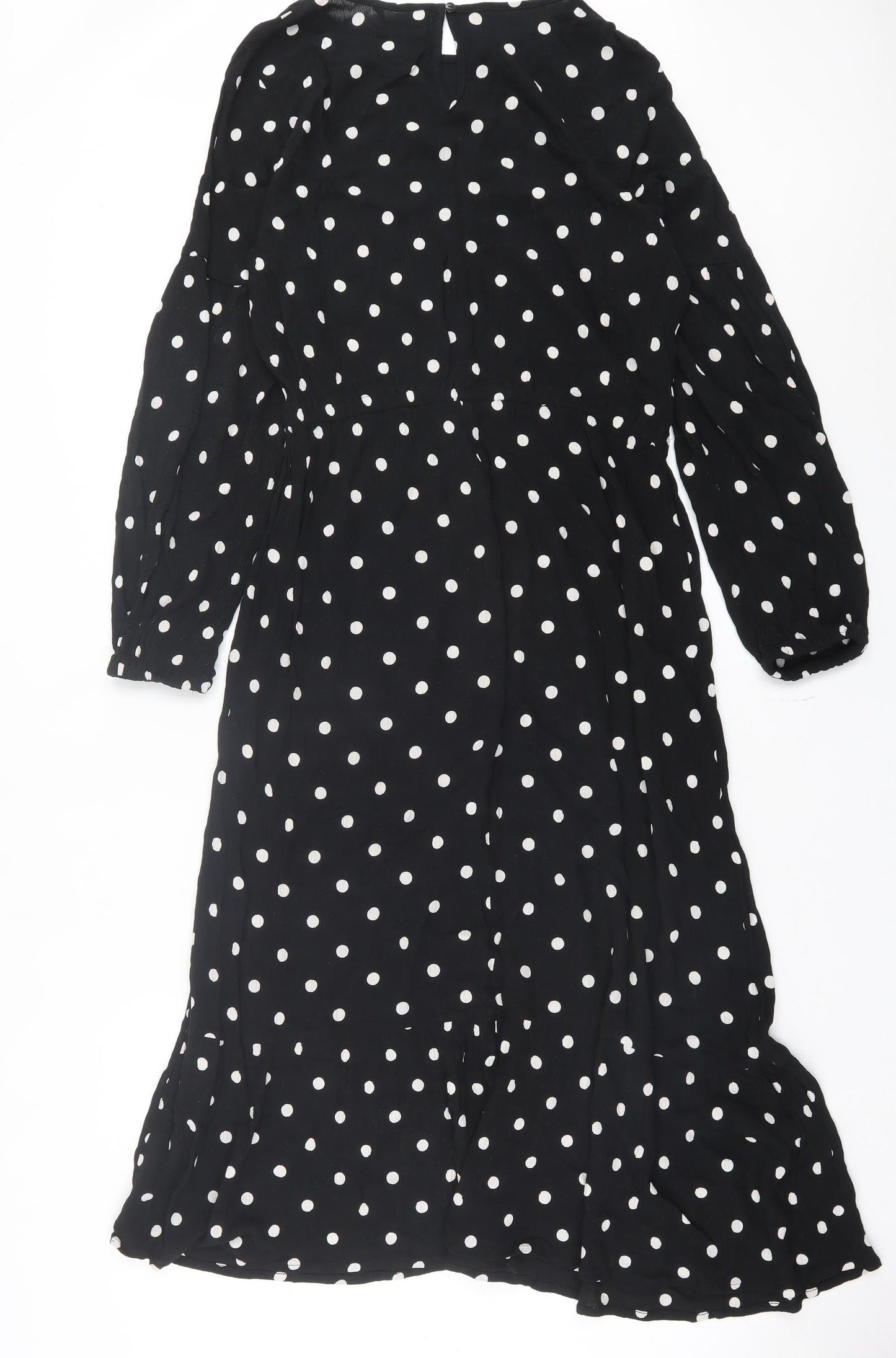 Papaya Womens Black Polka Dot Viscose A-Line Size 12 Crew Neck Button