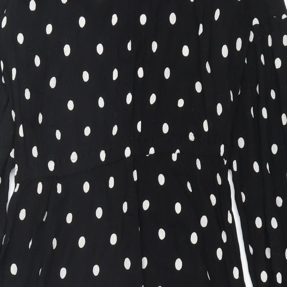 Papaya Womens Black Polka Dot Viscose A-Line Size 12 Crew Neck Button