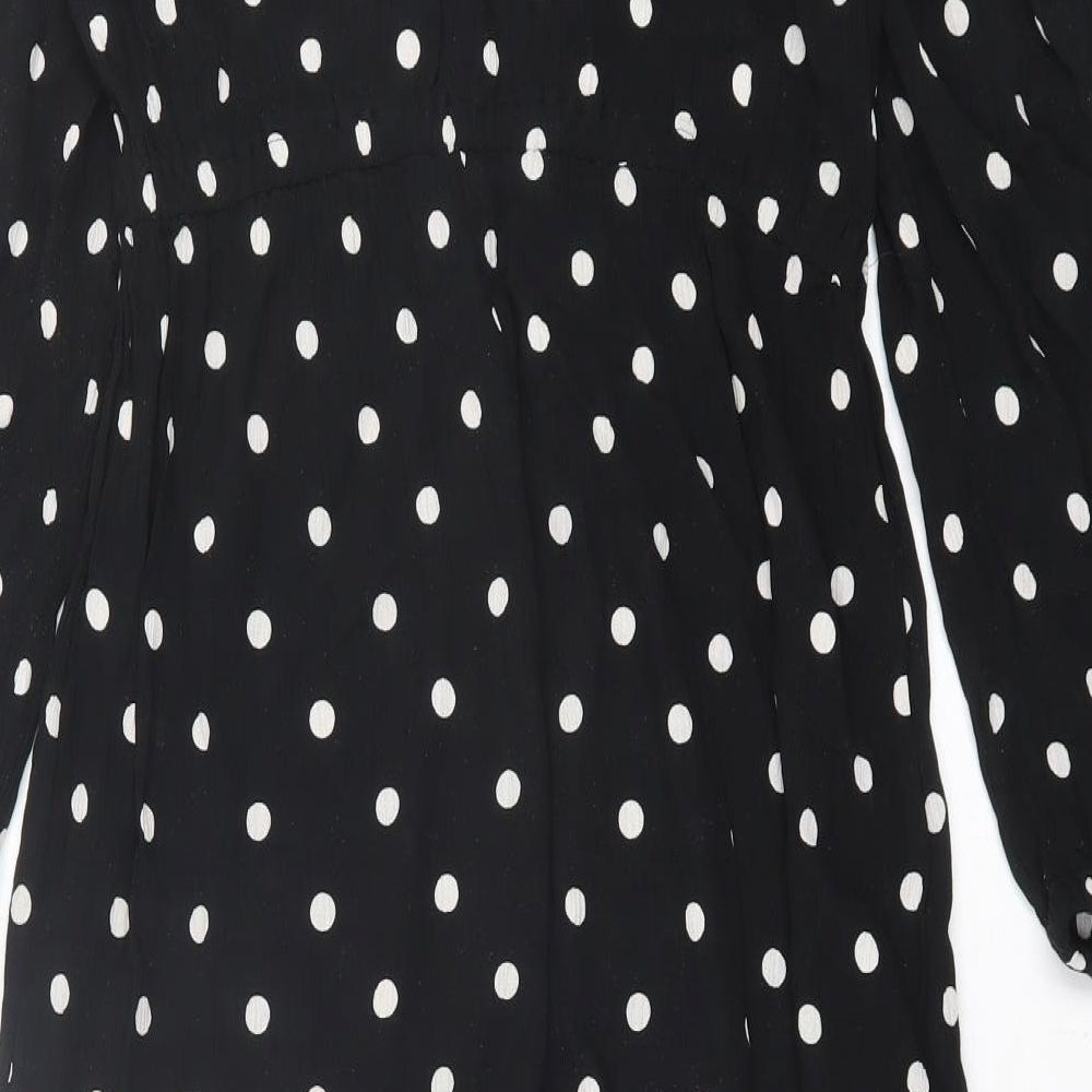 Papaya Womens Black Polka Dot Viscose A-Line Size 12 Crew Neck Button