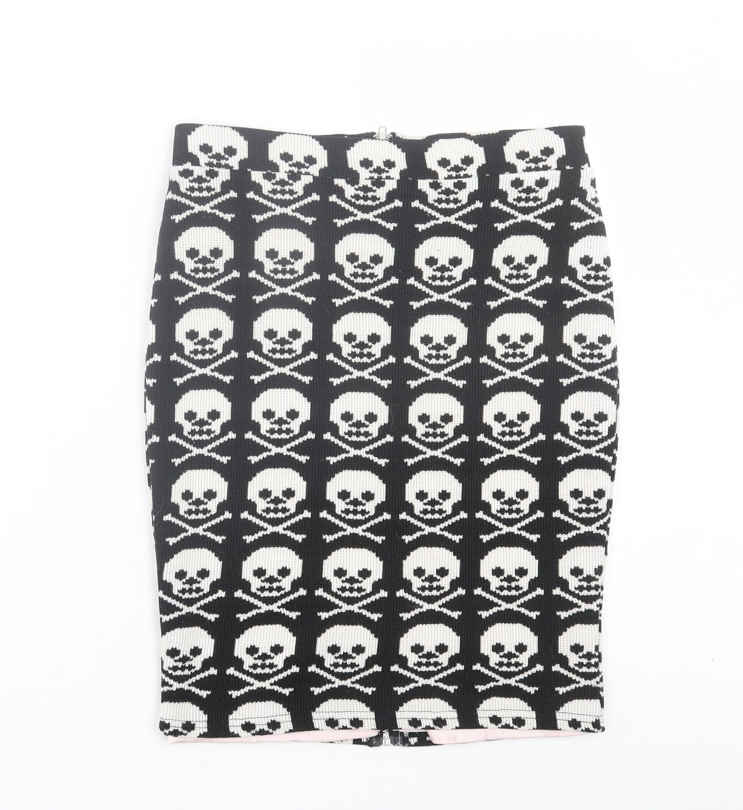 Jawbreaker Womens Black Geometric Polyester Straight & Pencil Skirt Size L Zip - Skull