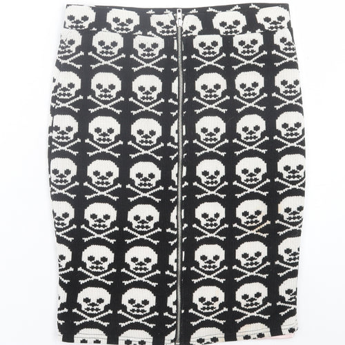 Jawbreaker Womens Black Geometric Polyester Straight & Pencil Skirt Size L Zip - Skull