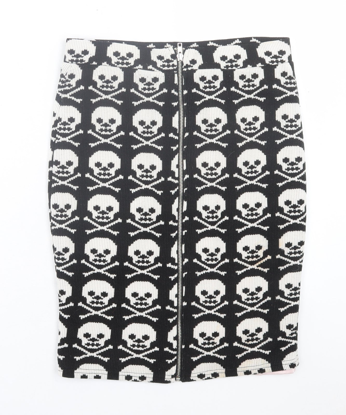 Jawbreaker Womens Black Geometric Polyester Straight & Pencil Skirt Size L Zip - Skull