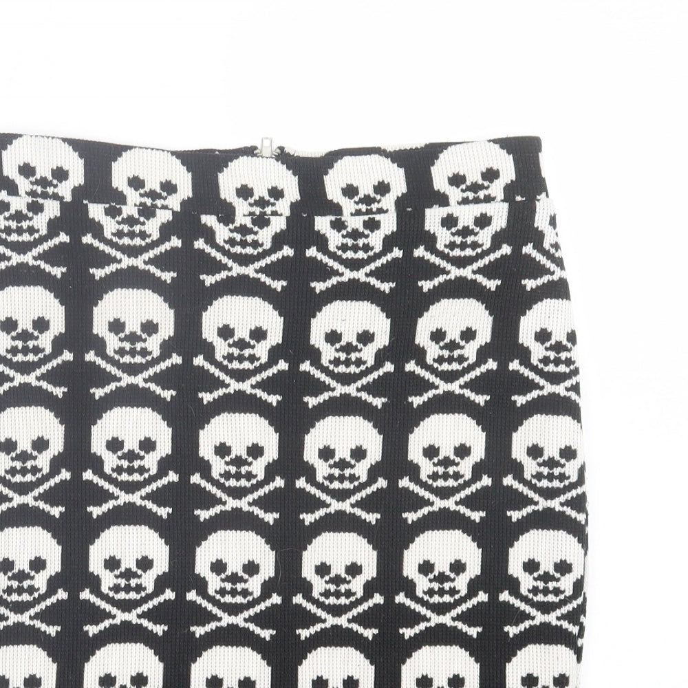 Jawbreaker Womens Black Geometric Polyester Straight & Pencil Skirt Size L Zip - Skull