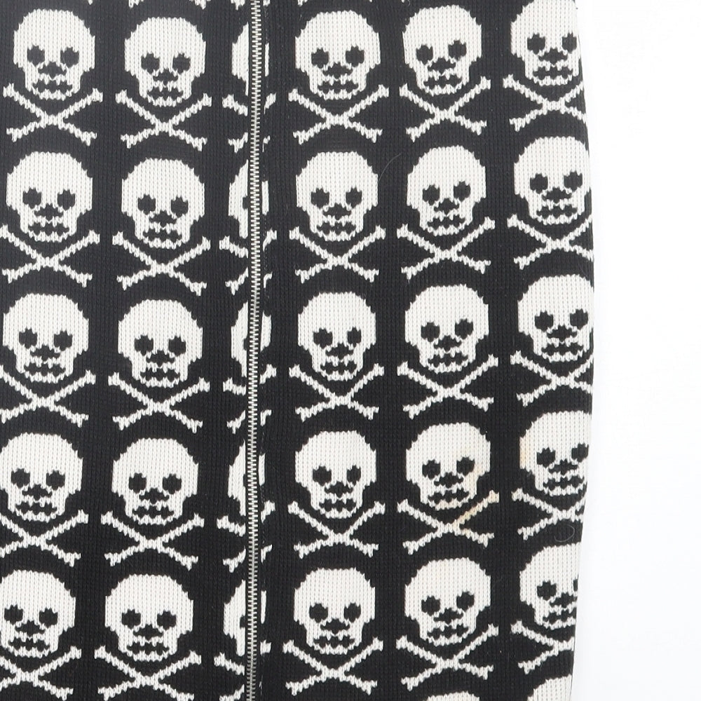 Jawbreaker Womens Black Geometric Polyester Straight & Pencil Skirt Size L Zip - Skull