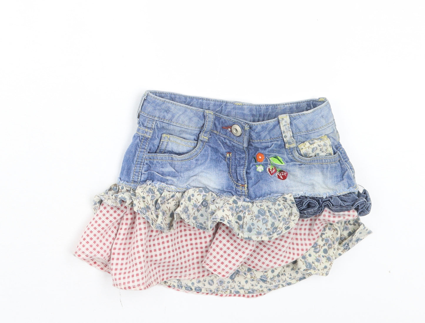 NEXT Girls Blue Geometric Cotton A-Line Skirt Size 5 Years Regular Button