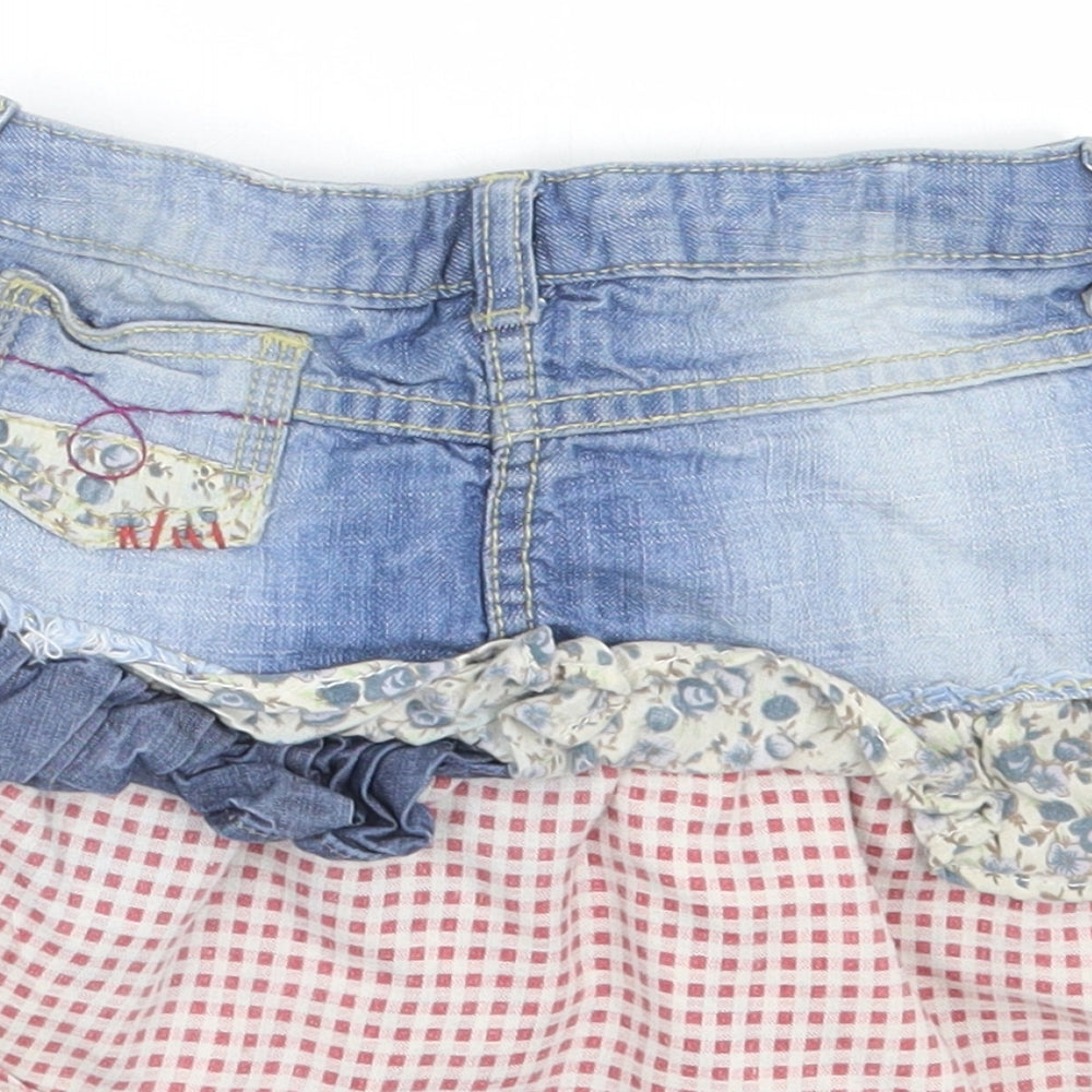 NEXT Girls Blue Geometric Cotton A-Line Skirt Size 5 Years Regular Button