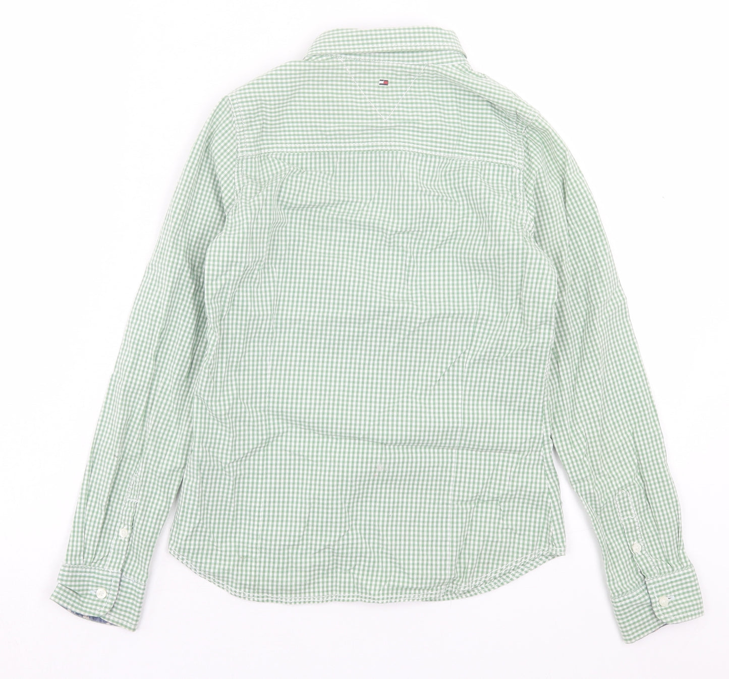 Tommy Hilfiger Girls Green Gingham Cotton Basic Button-Up Size 12 Years Collared Button