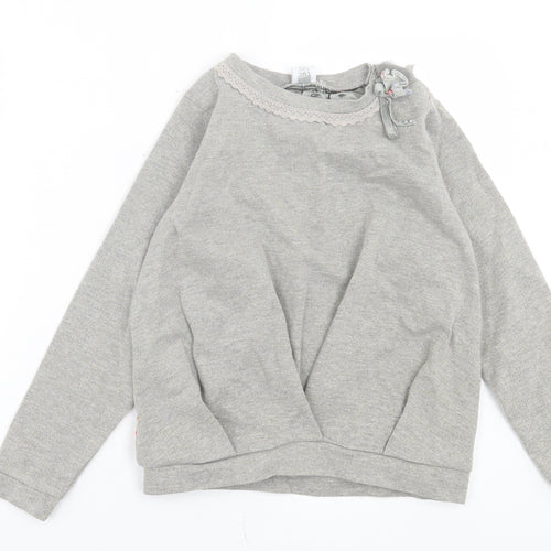 tuc tuc Girls Grey Floral Cotton Pullover Sweatshirt Size 12 Years Button