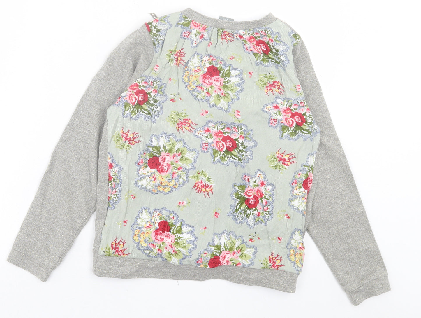 tuc tuc Girls Grey Floral Cotton Pullover Sweatshirt Size 12 Years Button