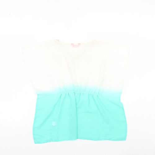 Young Dimension Girls Blue Tie Dye Polyester A-Line Size 8-9 Years V-Neck Pullover - Beach Cover Up