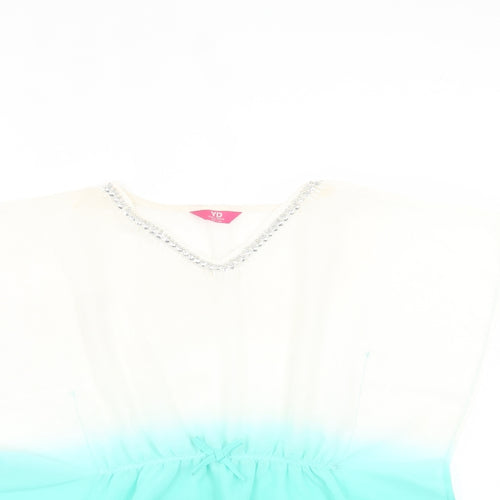 Young Dimension Girls Blue Tie Dye Polyester A-Line Size 8-9 Years V-Neck Pullover - Beach Cover Up