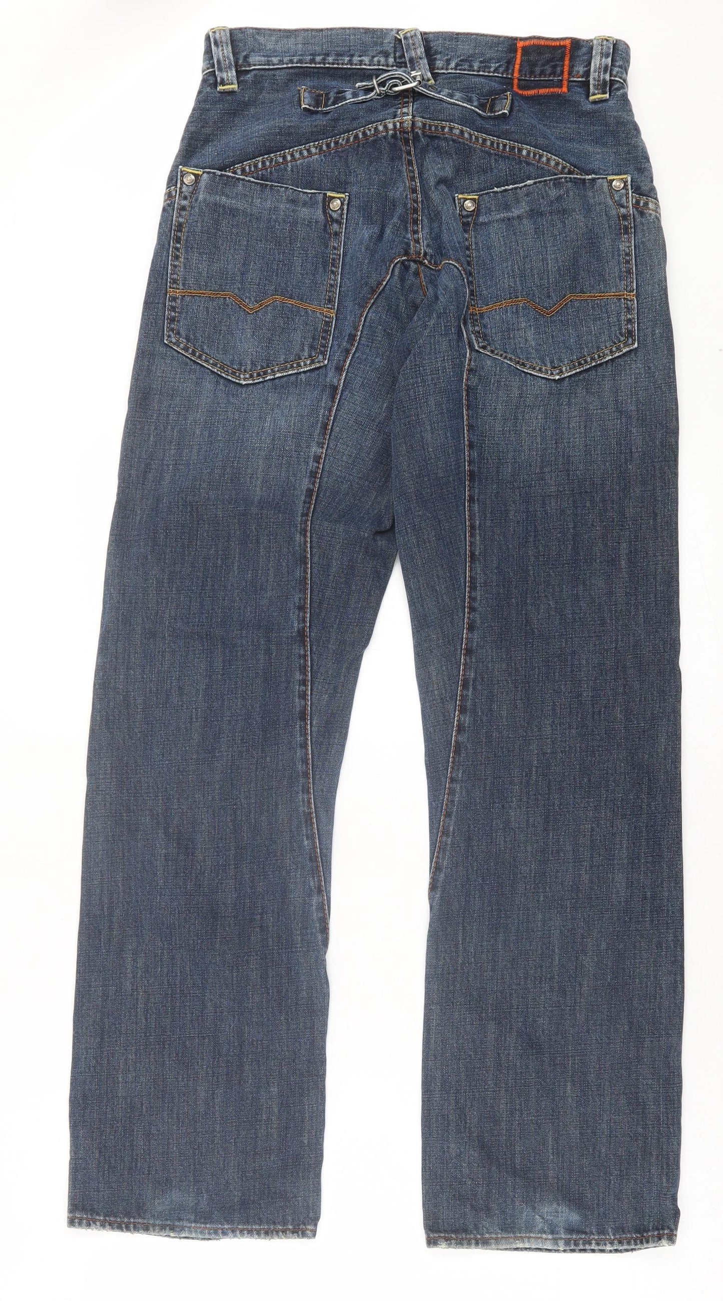 HUGO BOSS Mens Blue Cotton Straight Jeans Size 32 in L32 in Regular Button
