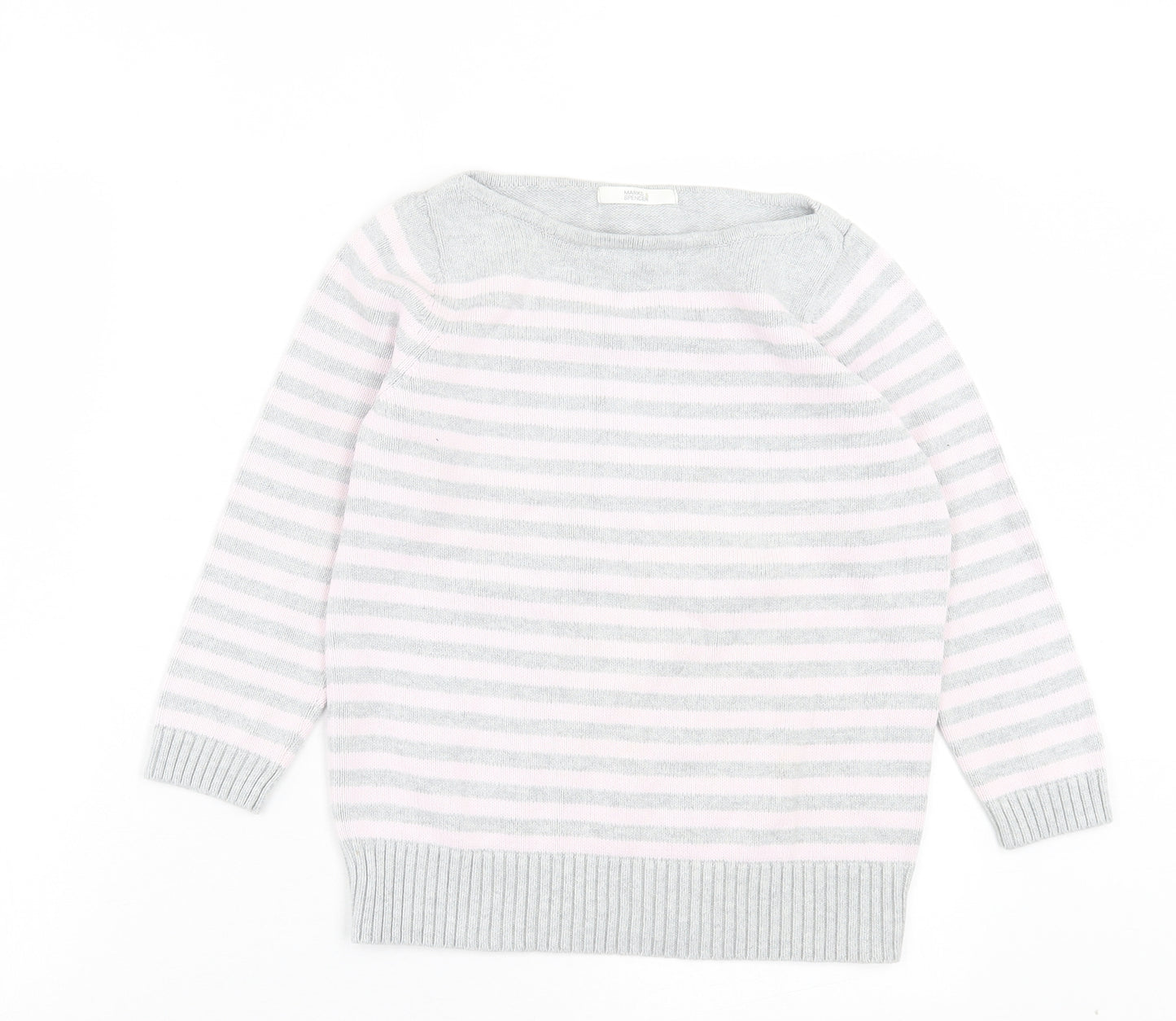 Marks and Spencer Womens Blue Boat Neck Striped Cotton Pullover Jumper Size 8