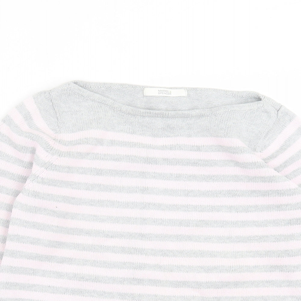 Marks and Spencer Womens Blue Boat Neck Striped Cotton Pullover Jumper Size 8