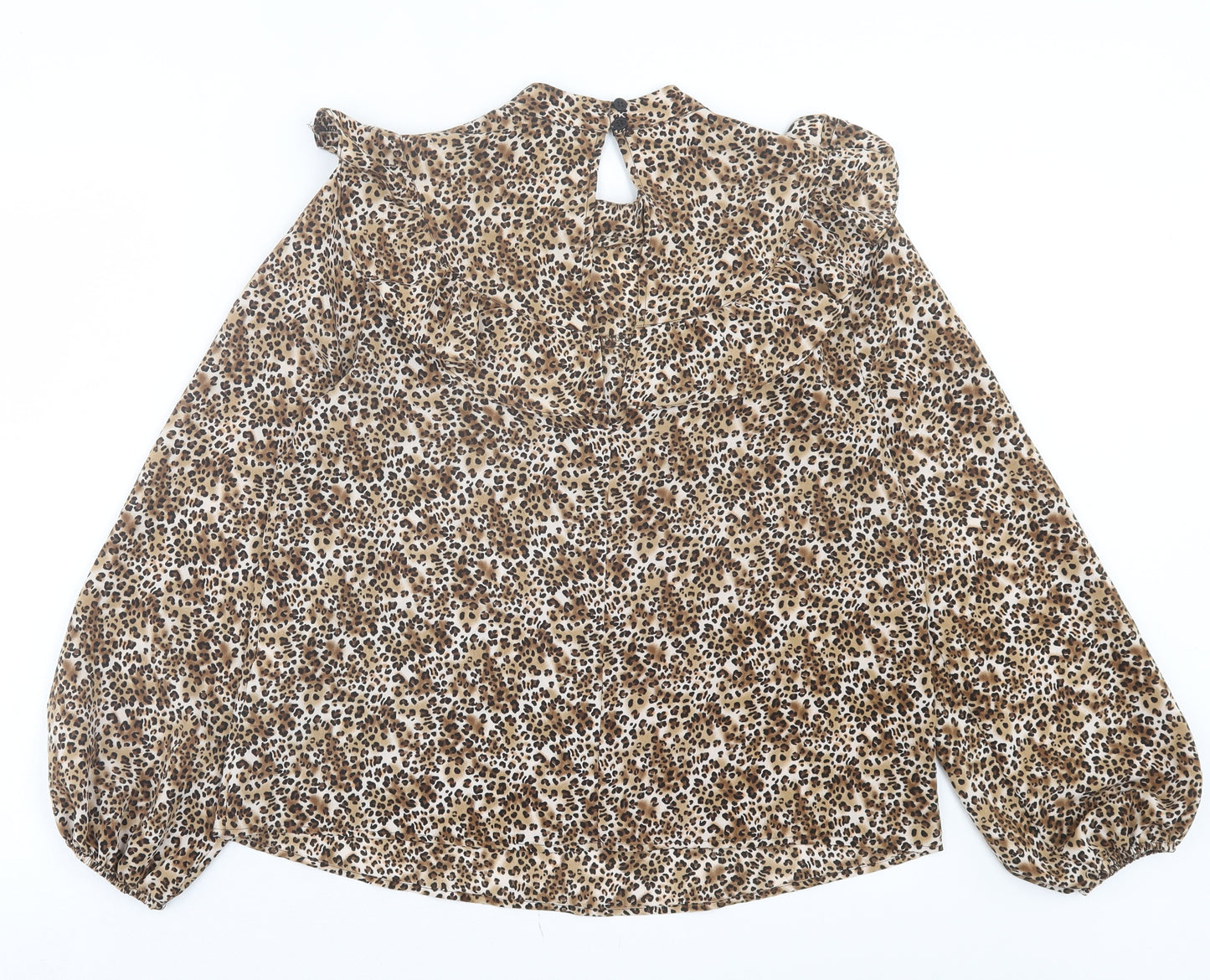 Topshop Womens Brown Animal Print Polyester Basic Blouse Size 12 Round Neck