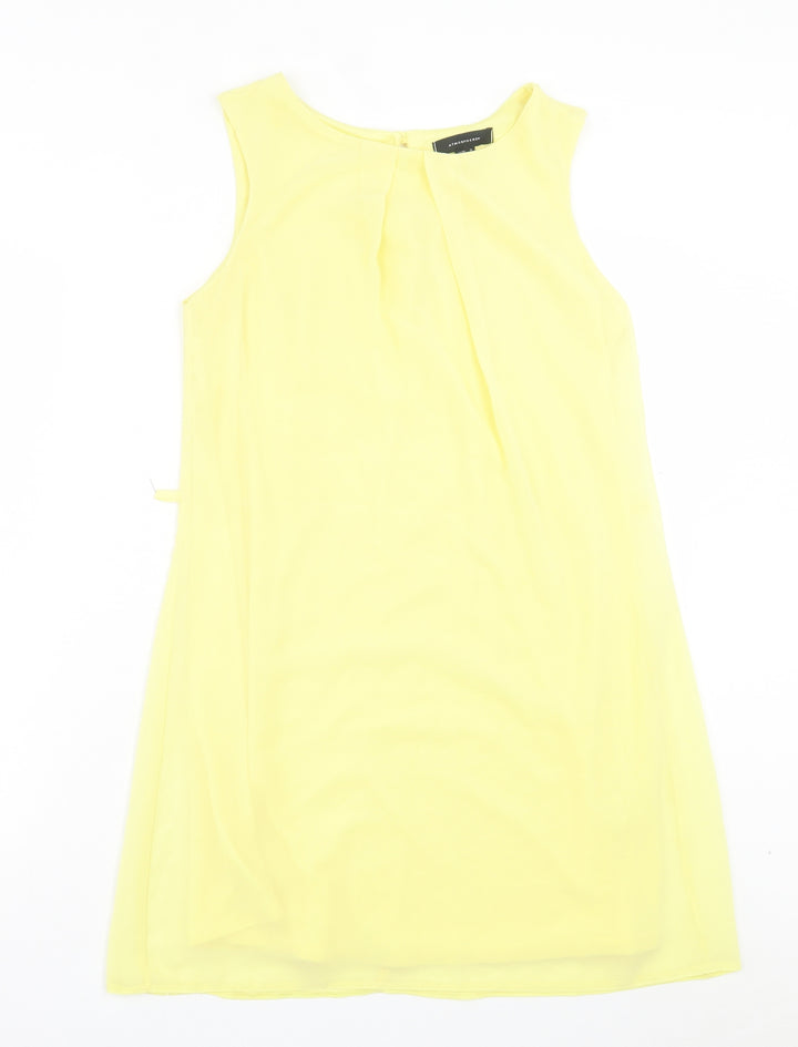 Atmosphere Womens Yellow Polyester A-Line Size 10 Crew Neck Button