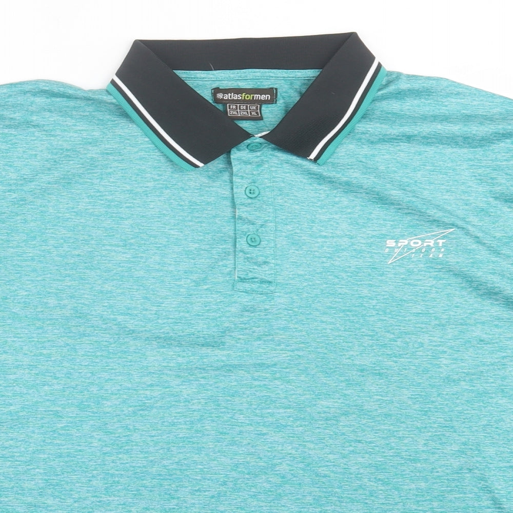 Atlas For Men Mens Green Polyester Basic Polo Size XL Collared Button - Sport Outdoor Team