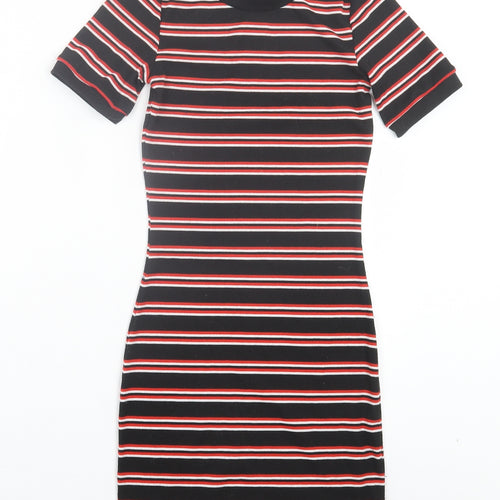 H&M Womens Red Striped Polyester Bodycon Size 6 Crew Neck Pullover