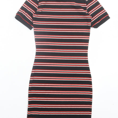H&M Womens Red Striped Polyester Bodycon Size 6 Crew Neck Pullover