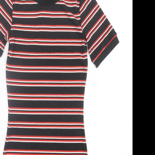 H&M Womens Red Striped Polyester Bodycon Size 6 Crew Neck Pullover