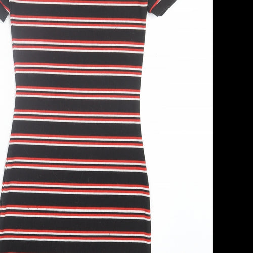 H&M Womens Red Striped Polyester Bodycon Size 6 Crew Neck Pullover