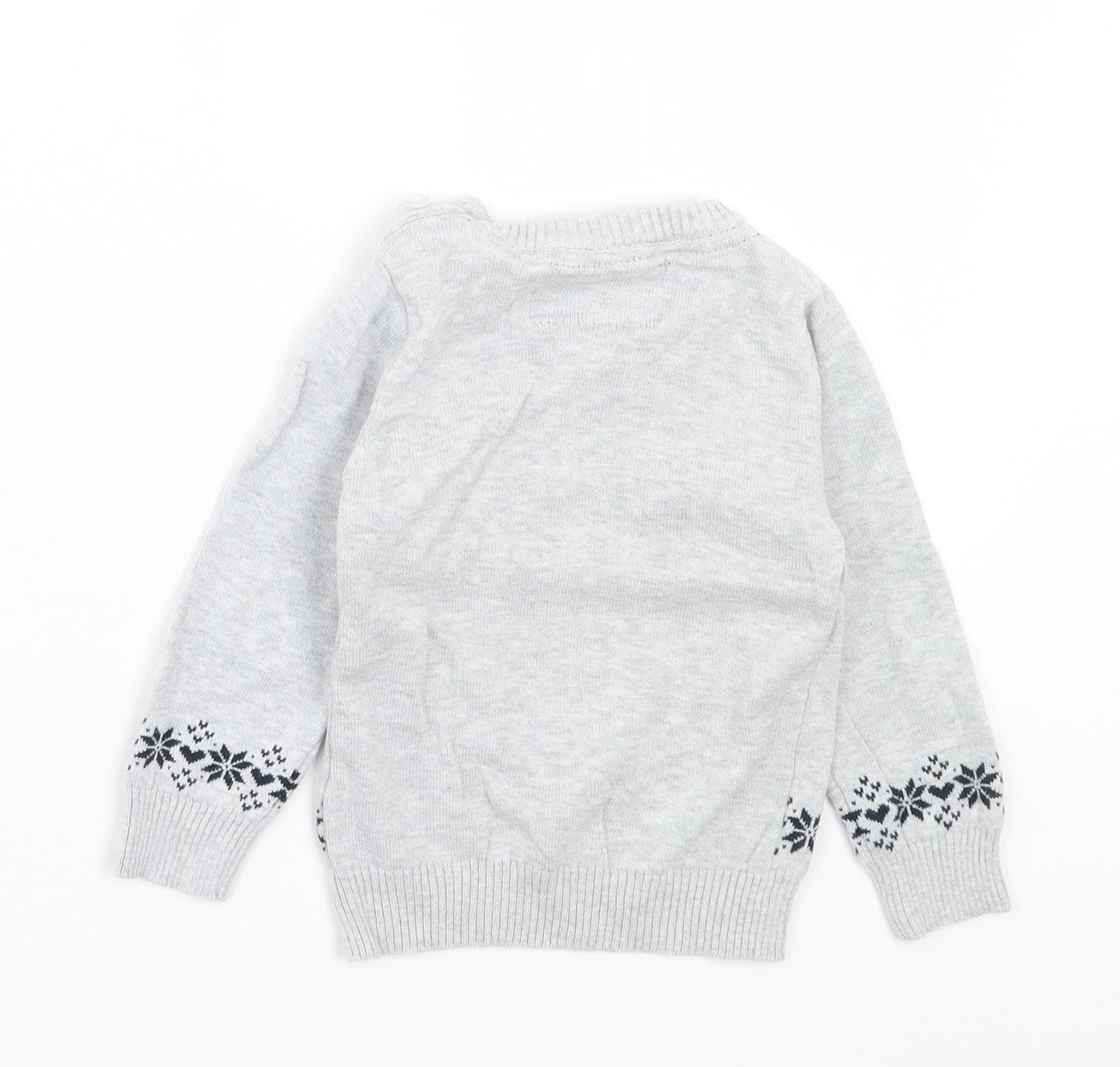 Young Dimension Boys Grey Cotton Pullover Jumper Size 12-18 Months Button - Robin Christmas